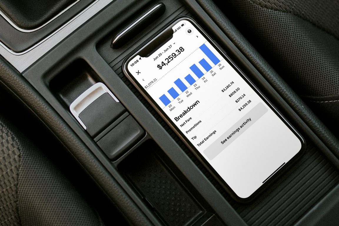A driver's real weekly earnings on a phone